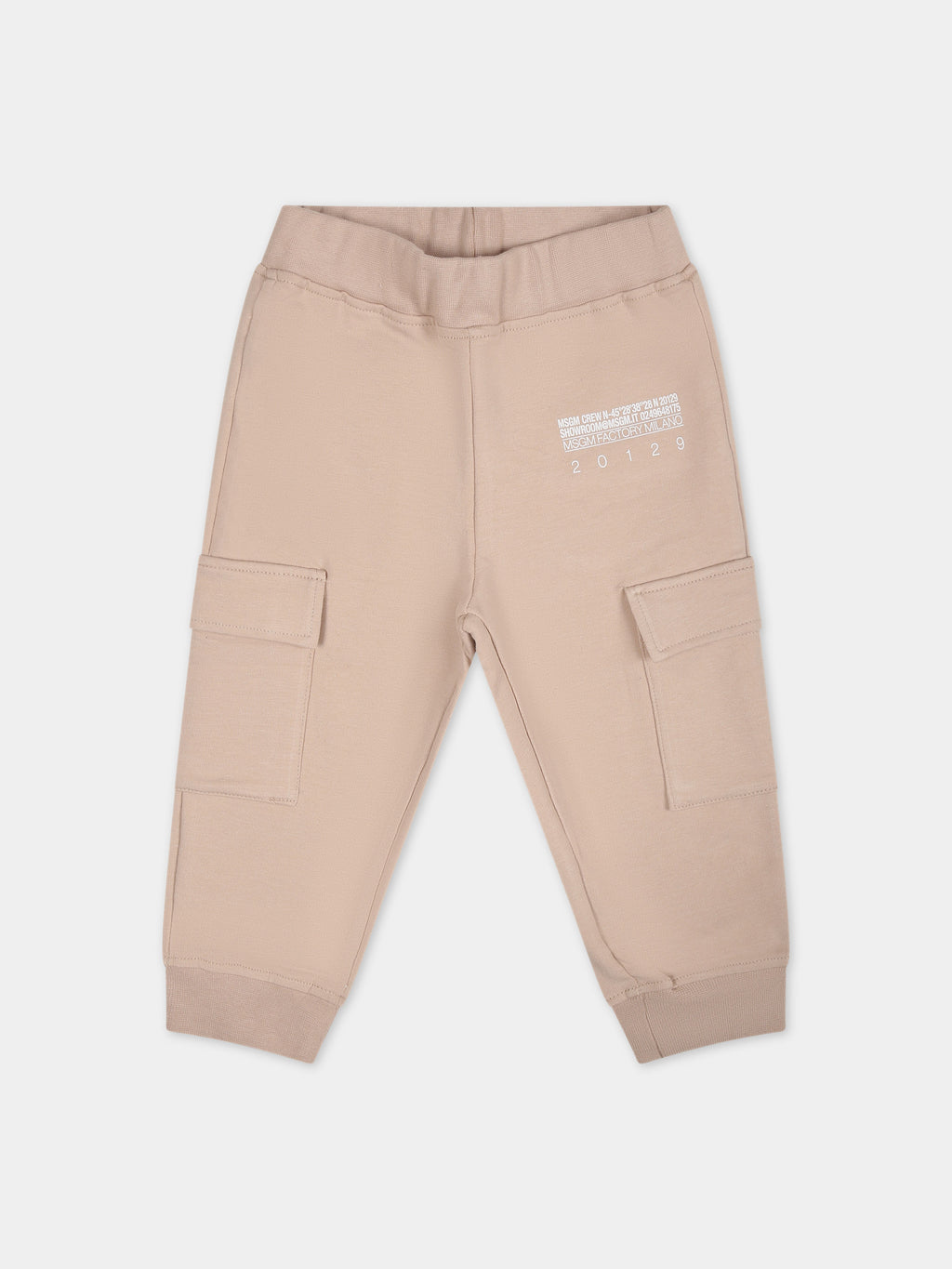 Beige trousers for baby boy with logo